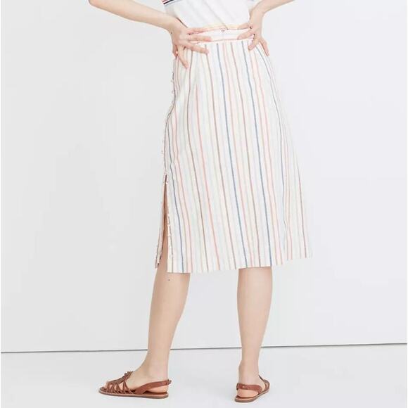 Madewell Women's Flecked Rainbow Stripe Print Button Slit Midi Skirt Size 6 - Picture 2 of 10